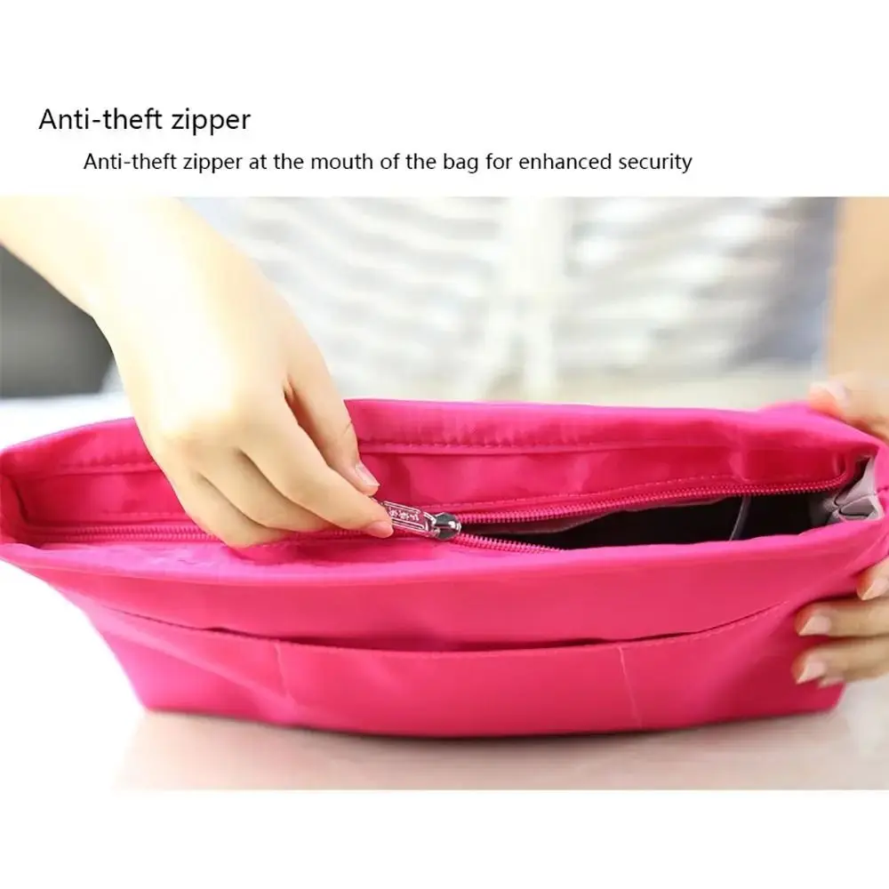 Durable Cosmetic Organizer Insert Bag Storage Bags Multifunctional Multi-Pocket Handbag with Zipper Solid Color Inner Bag Women