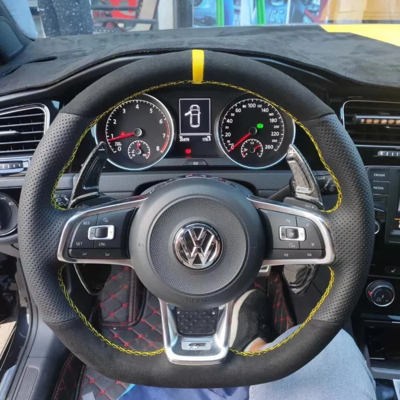 

Customized For Volkswagen Golf 7 TAYRON R-Line Teramont X Lamando GTS Hand-stit Anti-skid Genuine Leather Steering Wheel Cover