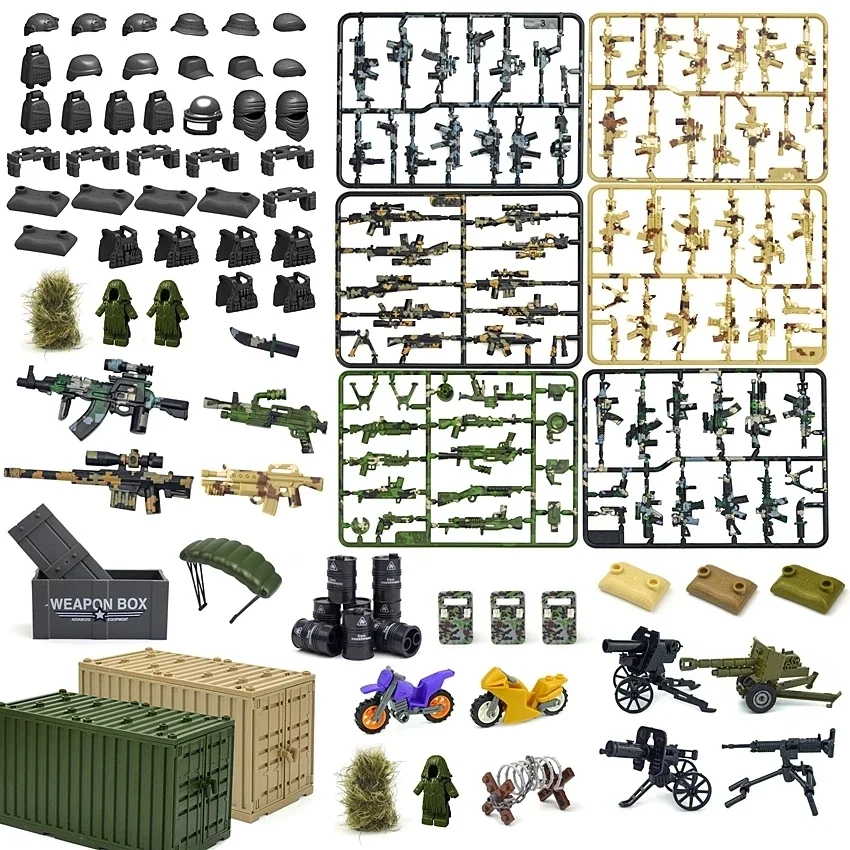 WW2 Army MOC Parts Building Block Military Accessories bricks Swat Weapon Soldier Guns Fence Ghillie Suits PUBG scene series