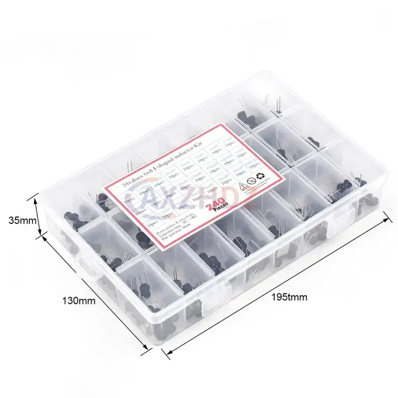 240PCS 6x8 I-Shaped Power Inductor Kit Box 2.2/3.3/4.7/10/15/22/33/47/68/100/220/330/470/680uH/1mH/2.2/3.3/4.7/10/20/30/100MH