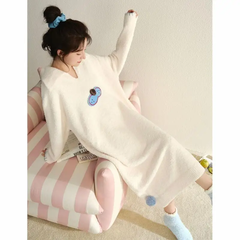 Pakaian Rumah Musim Dingin Gadis Kawaii, Dapat Dipakai Sebagai Pakaian Luar, Pakaian Tidur, Menjaga Kehangatan, Pakaian Tidur Tebal, Set Piyama Bulu Karang Lucu