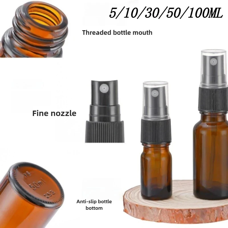 1/2 قطعة 5/10/30/50/100 مللي زجاجة رذاذ من الزجاج البني العنبر الزجاج السفر إعادة الملء زجاجة المحمولة العطور مضخة ضغط الزيت العطري #1