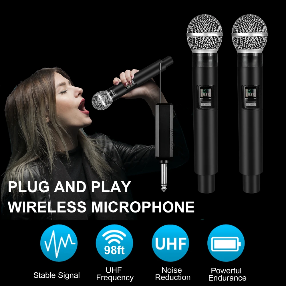 Wireless Microphone 2 Channels UHF Fixed Frequency Handheld Micphone for Party Karaoke Professional Church Show Meeting Hot Sale