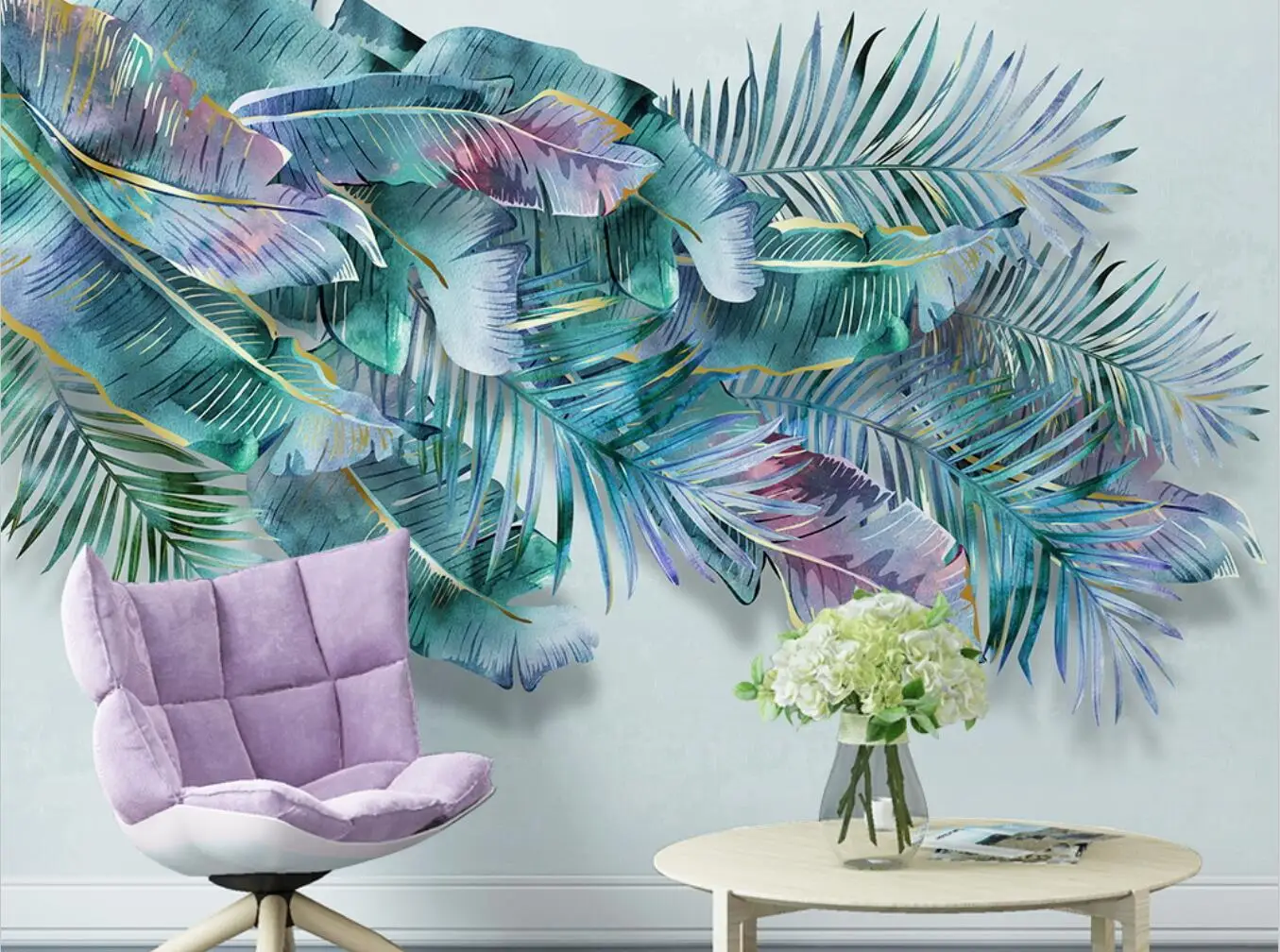 beibehang Custom wallpaper hand painted Nordic watercolor tropical plant leaves small fresh TV background wall mural home decor