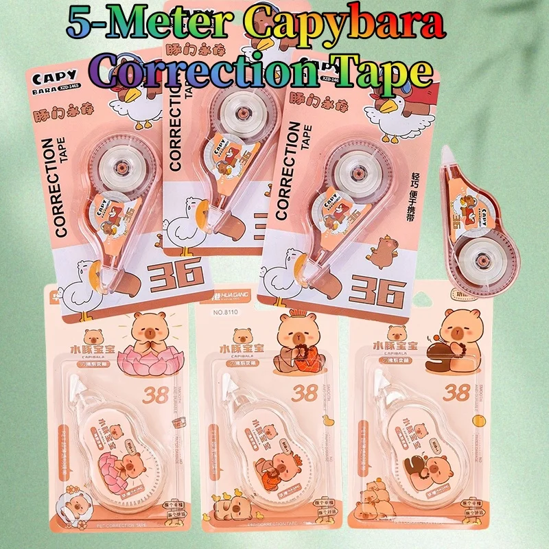 Transparentes 5-Meter-Capybara-Korrekturband in 6 Farben Fehlerkorrektur für Schüler, Lehrer, Belohnung, Prüfung, Studium, Geschenk
