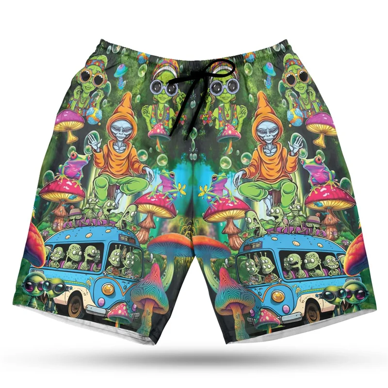 3D Printed Cartoon UFO Bus Beach Shorts For Men Planet Life Pattern Short Pants Hawaiian Casual Harajuku Streetwear Swim Trunks