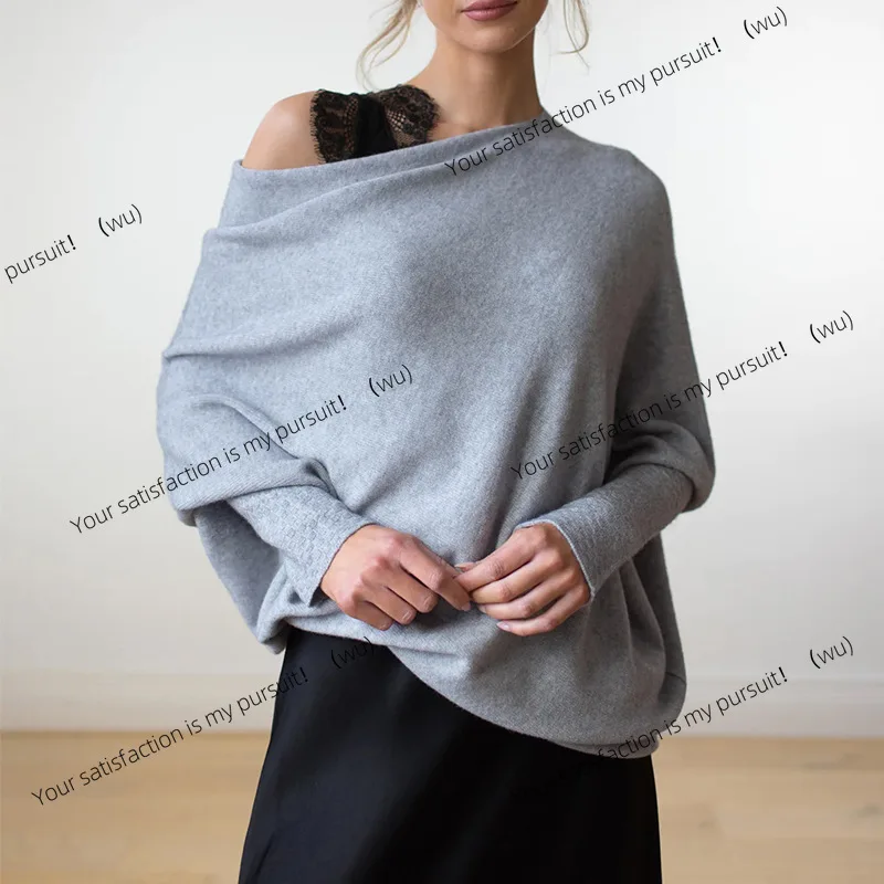 

Autumn and winter new solid color round neck long sleeve European and American comfort temperament knitted folds