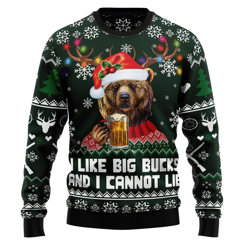 

2026 New Funny Beer Graphic Ugly Christmas Sweater For Men Fashion Party Holiday 3D Printed Sweatshirts Loose Breathable Tops