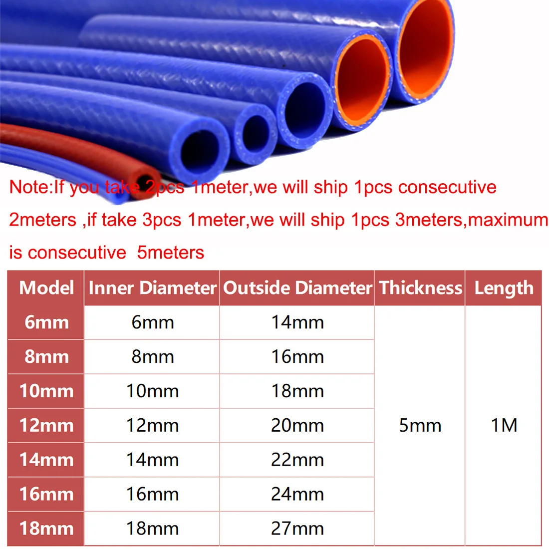 3 Layers Polyester Silicone Hoses Straight 1 Meter Car Engine Universal Blue High Cold Temperature Silica Gel Tube 6-18mm