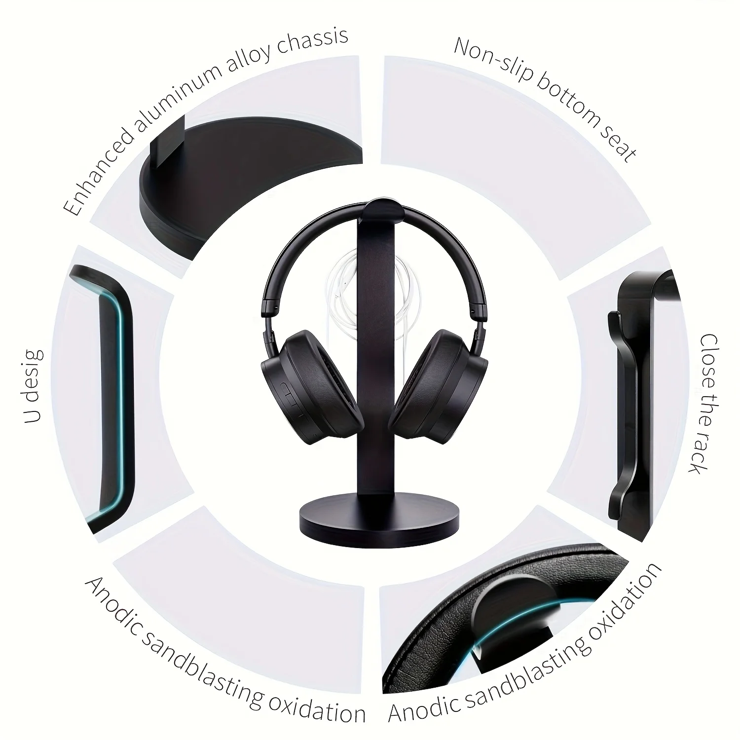 Aluminum Alloy Headphone Stand, Desktop Gaming Headset Holder With Cable Clips, Wire Organizer For Over‑ear Headphones - view 4