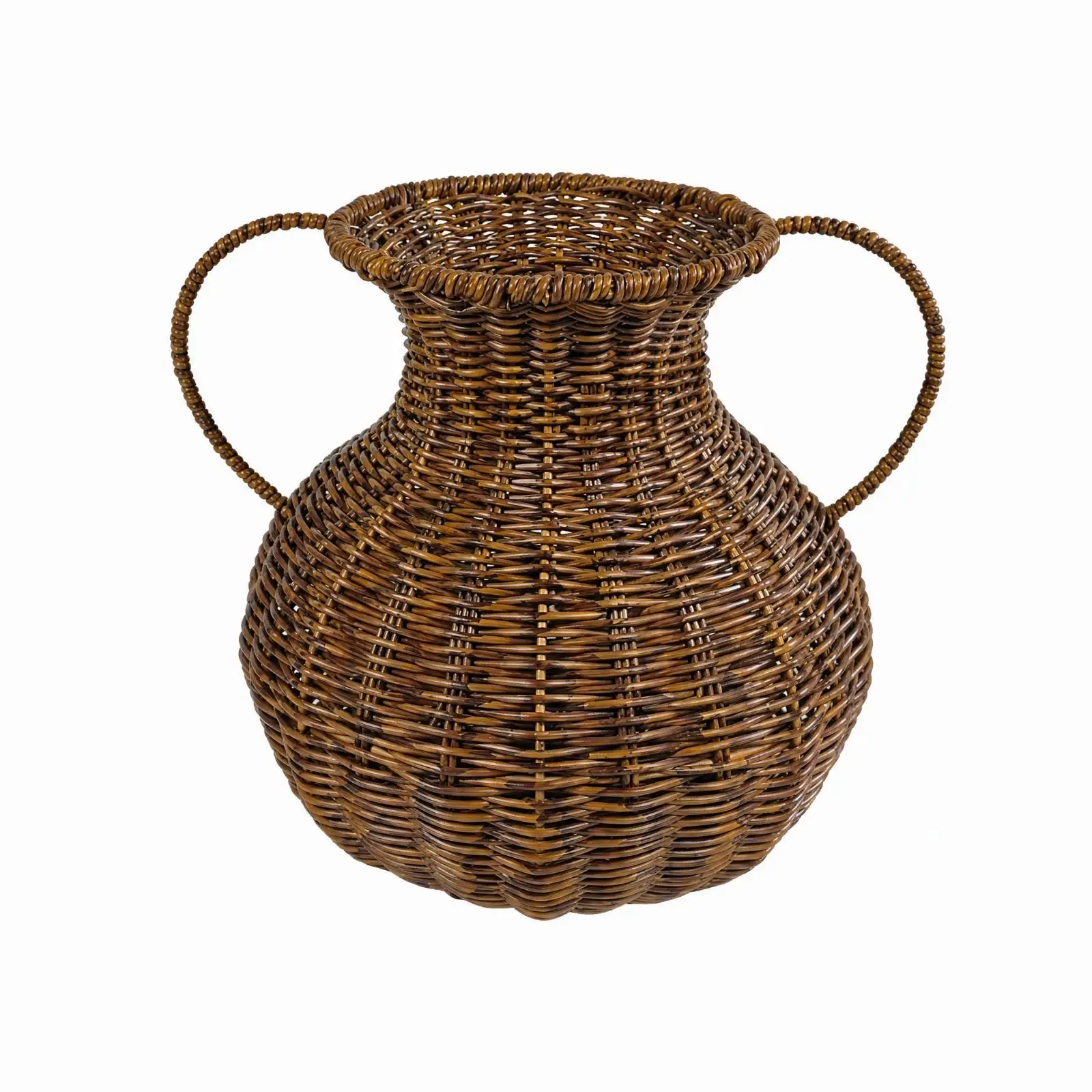 Woven PP Vase Decorative Bulbous Vessel with Loop Handles for Flower Arrangements and Small Item Storage