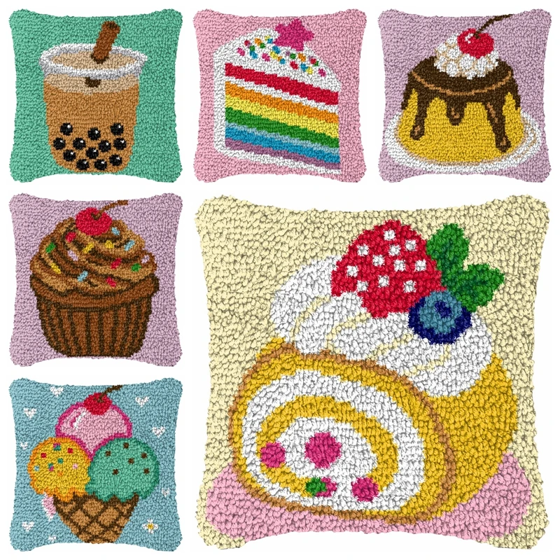맛있는 케이크 래치 후크 키트 만화 음식 쿠션 베개 커 - Printed Embroidery Kit 리뷰 및 가격