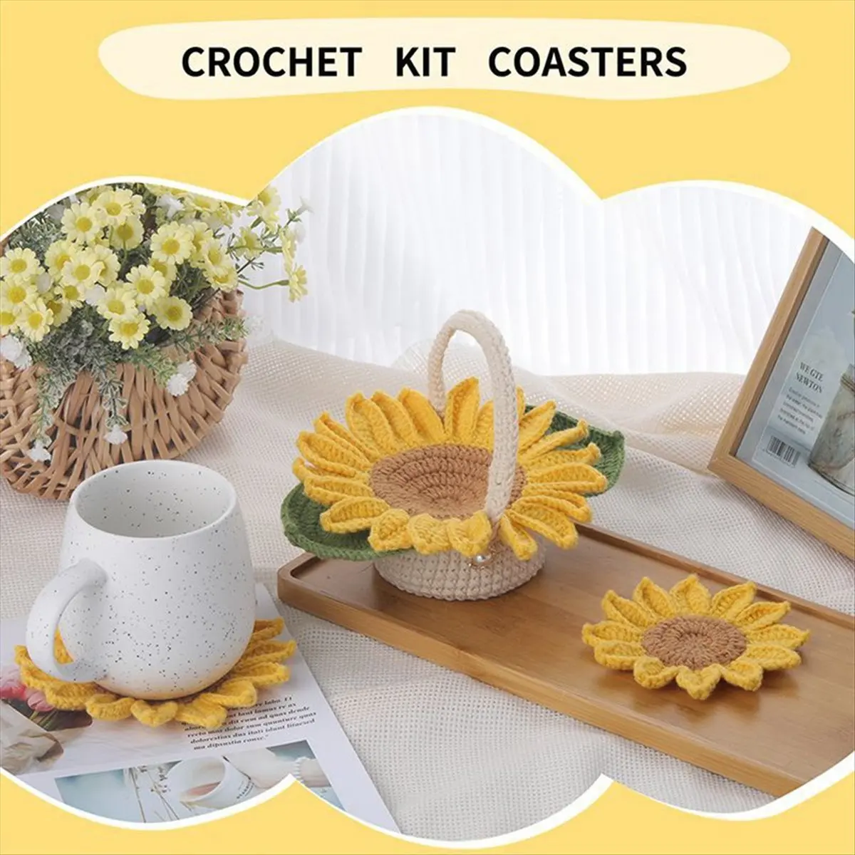 2026 Trend Crochet Coaster Kit with Knitting Yarn Thread Needles Hooks Easy Knit Accessories Set DIY Craft Supplies
