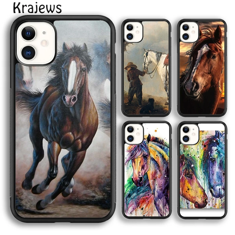 Krajews Watercolor Horse Oil Painting Phone Case Cover For iPhone 16 15 14 plus XS XR 11 12 mini 13 pro max Fundas