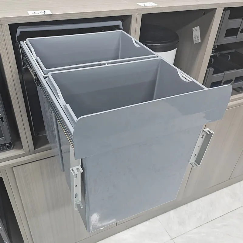 

Cabinet drawer type double bucket classification deodorant trash can kitchen inlaid pull-out hidden cleaning can trash can