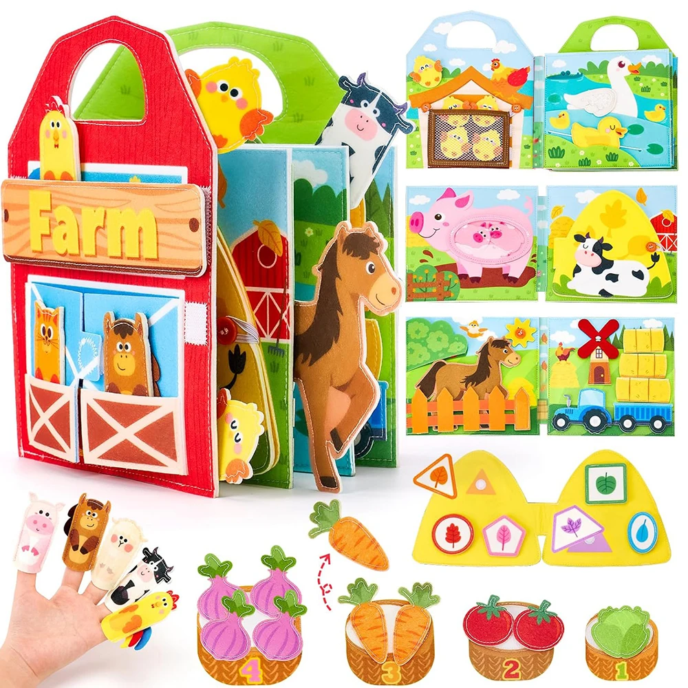 

3D Farm Busy Board Тихая книга Мягкая фетровая игрушка Монтессори для мелкой моторики Ранние развивающие игрушки для путешествий для детей Подарки