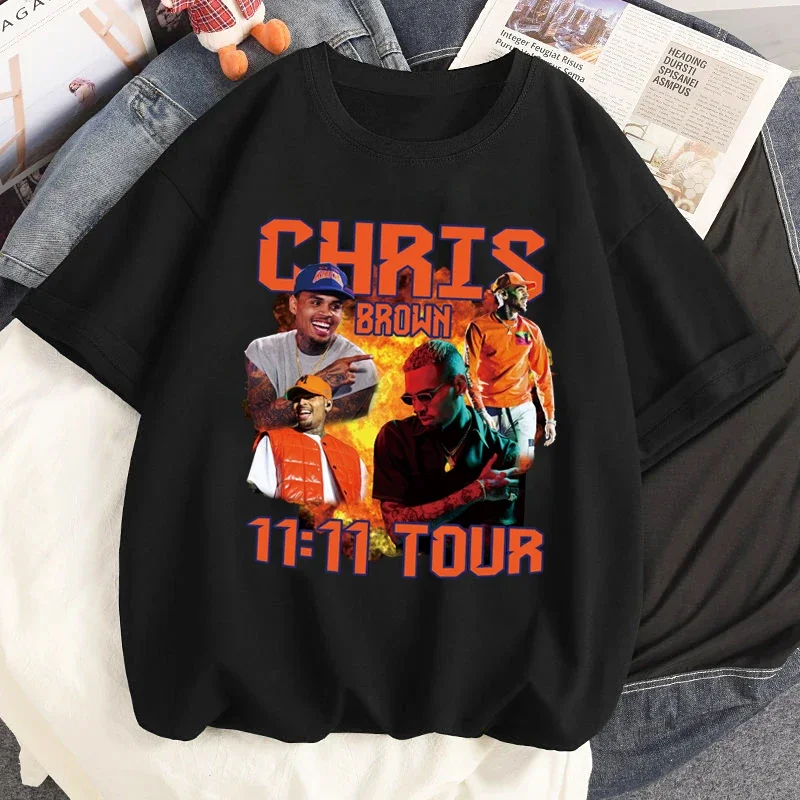 Camiseta con estampado de Chris Brown Breezy, camiseta de moda Hip Hop Rap 11:11 Tour, camisetas de manga corta de verano, camisetas informales para hombre