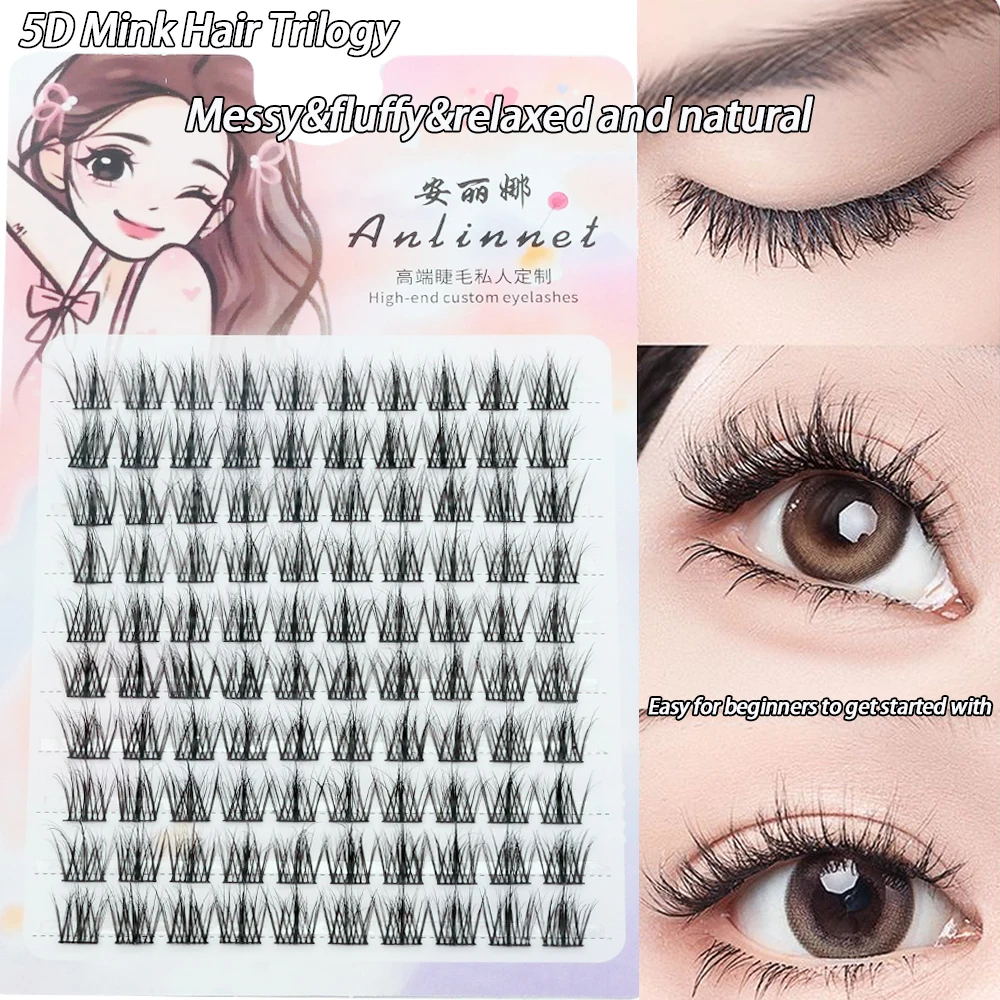 5D Lazy Trilogy Mink Plush Messy False Eyelash Single Cluster Segmented Eyelash Thick Curling Cosmetics Novice DIY Beauty Tools