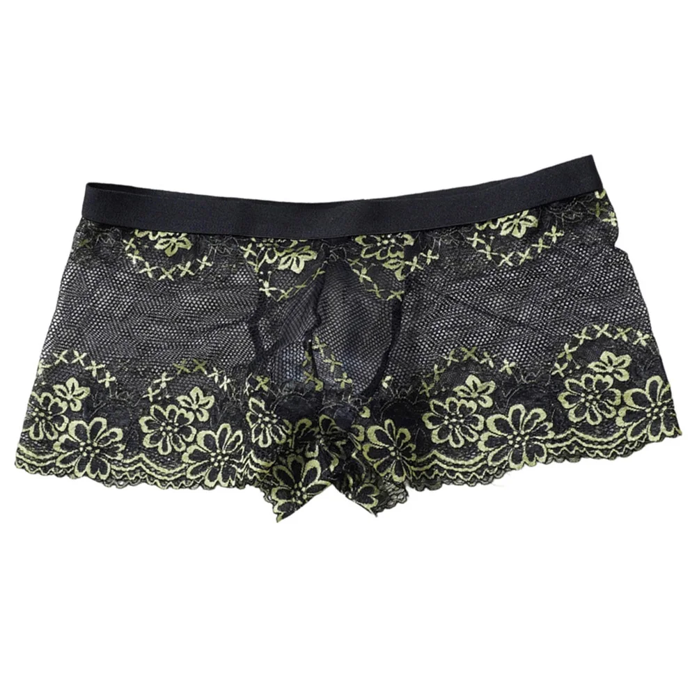 

Men Lace Jacquard Mesh Boxer Shorts Underwear Hollow Temptation Exotic Trunks Breathable U Bulge Pouch Underwear