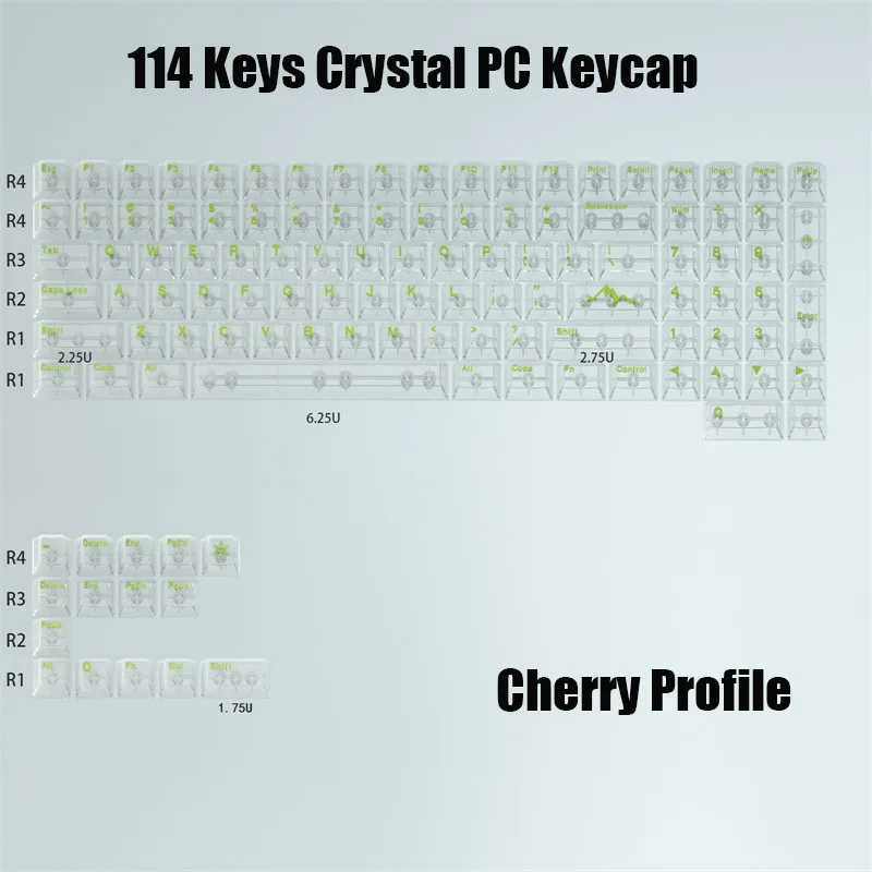 

Crystal PC Transparent Keycap Mechanical Gaming Keyboard Blank Backlit Keycaps Cherry Profile 114 Key Clear Cap Front Printed