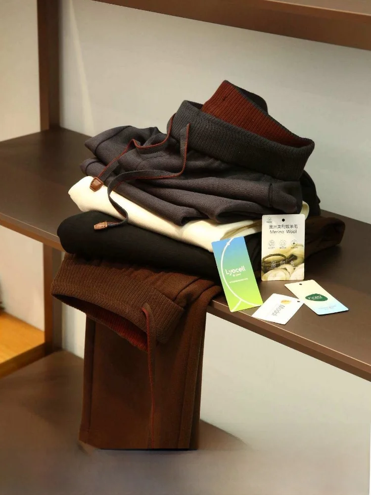 

Мужские повседневные брюки Luxury Gold Ratio Seven Fabrics из ацетата, лиоцелла, модала, хлопка и шерсти, прямого кроя, с эластичным поясом, в повседневном стиле