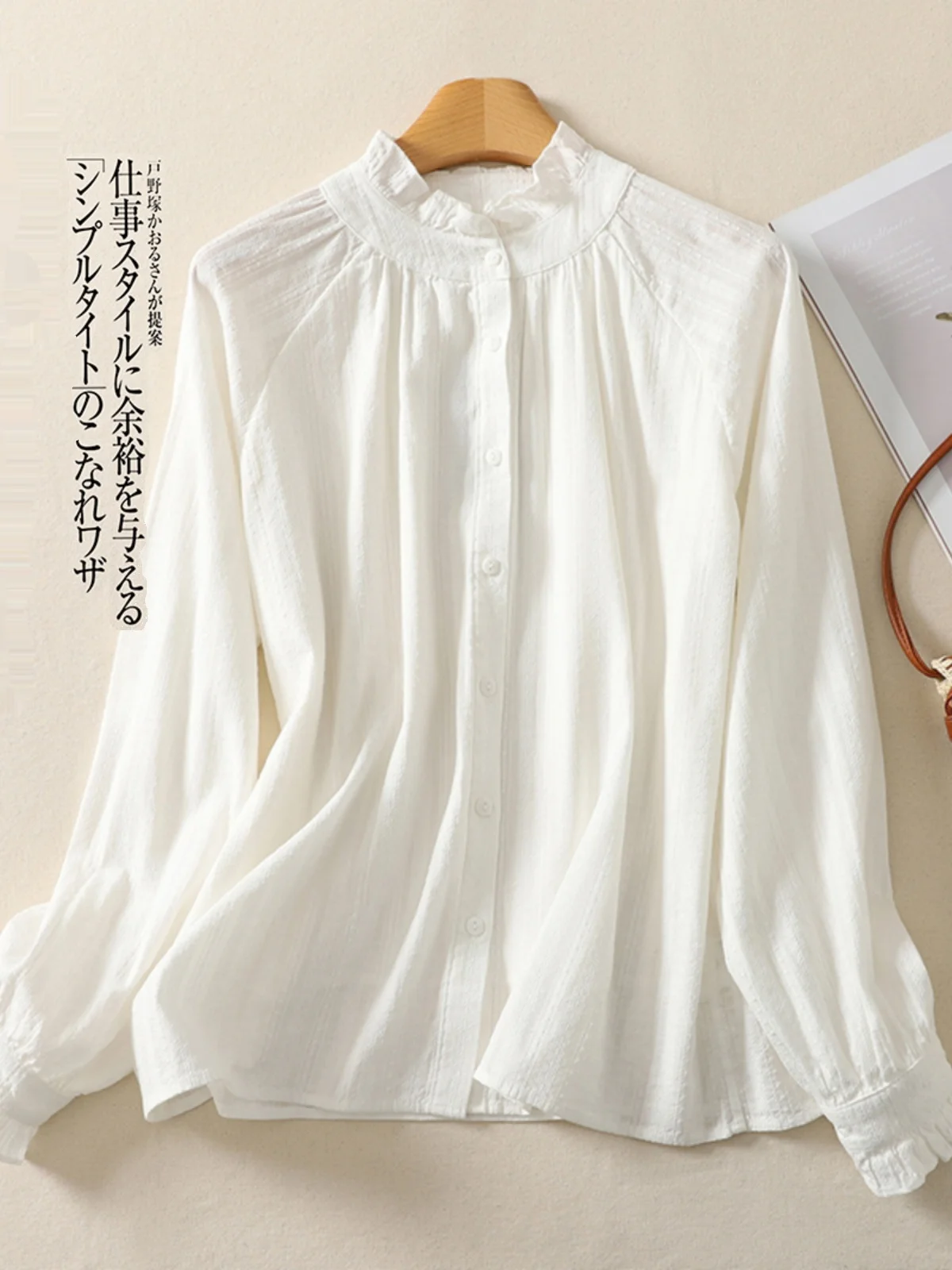 

Ele Long Sve Cotton irt Женский универсальный утягивающий многослойный воротник с рюшами и вышивкой, весенний хлопковый топ...