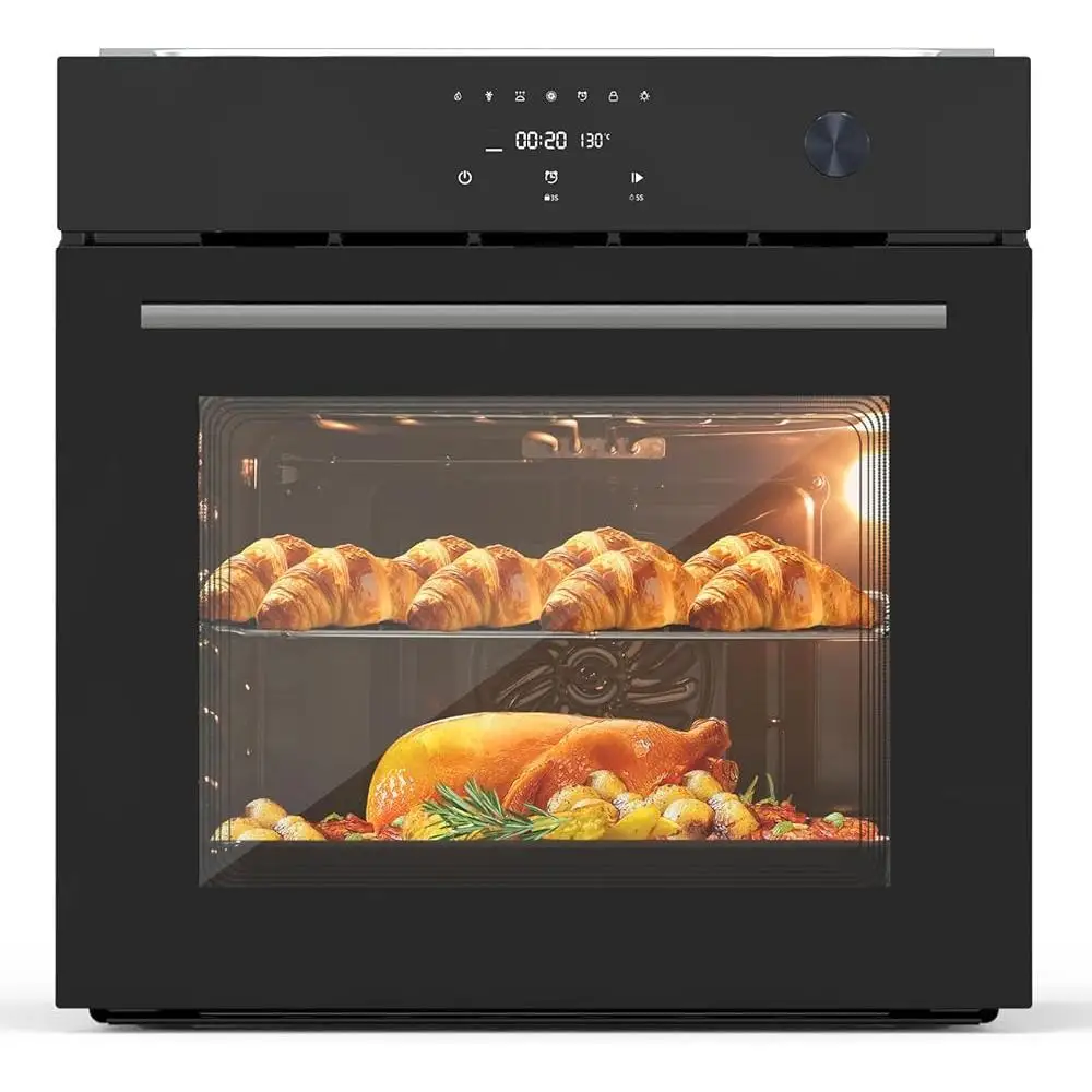 فرن حراري كهربائي مدمج مقاس 24 بوصة، 8 أوضاع للطهي، مؤقت ذكي، قفل أمان، 3 طبقات من الزجاج المقسى، سهل التنظيف