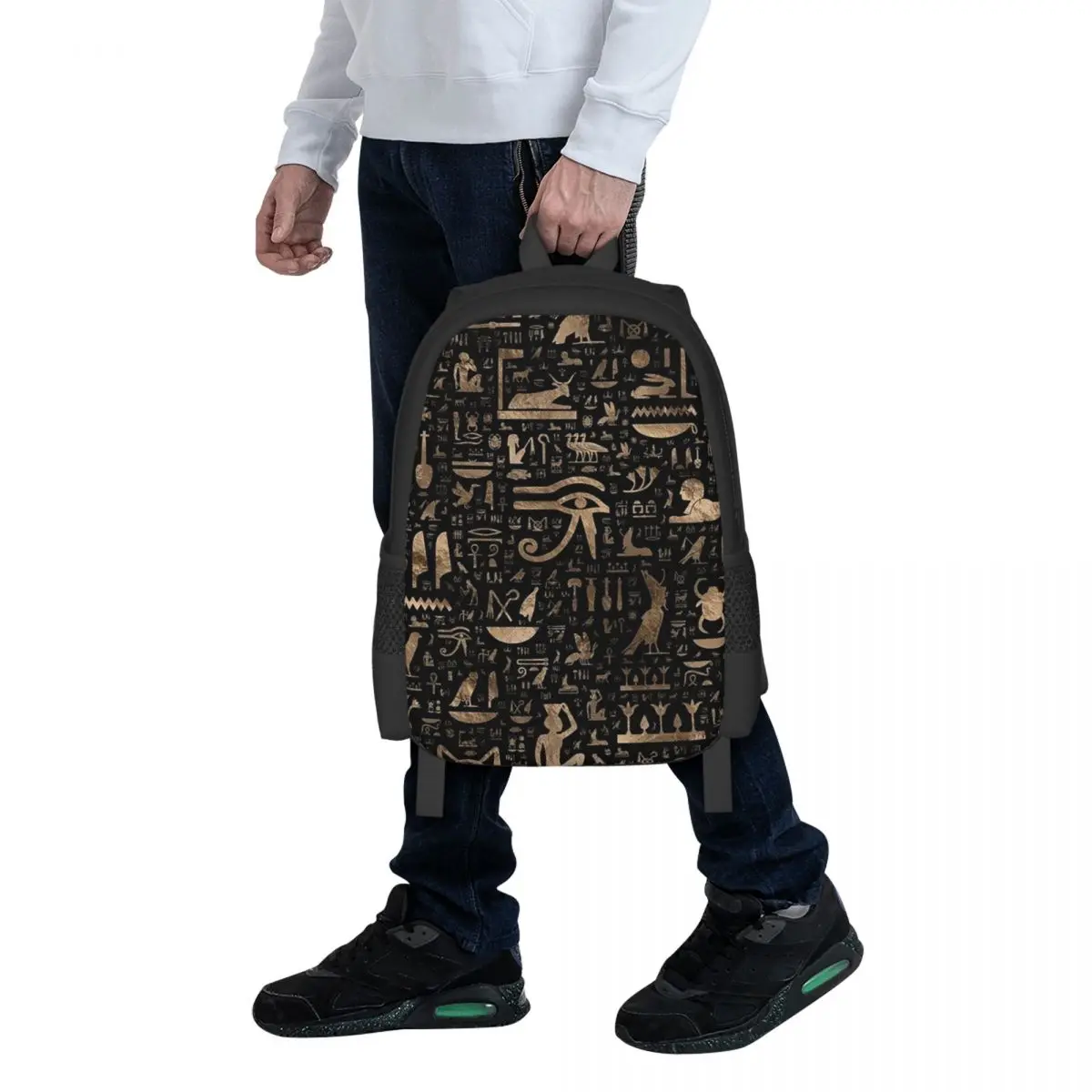 

Ancient Egyptian Hieroglyphs - Black And Gold Student Backpack School Bag Hiking Travel Daypack for Bookbag Shoulder Bags