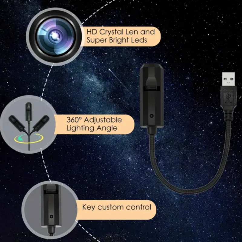 Proyector LED de Navidad Luz USB 3 patrones de proyección - Luz nocturna USB ajustable para decoraciones de festivales