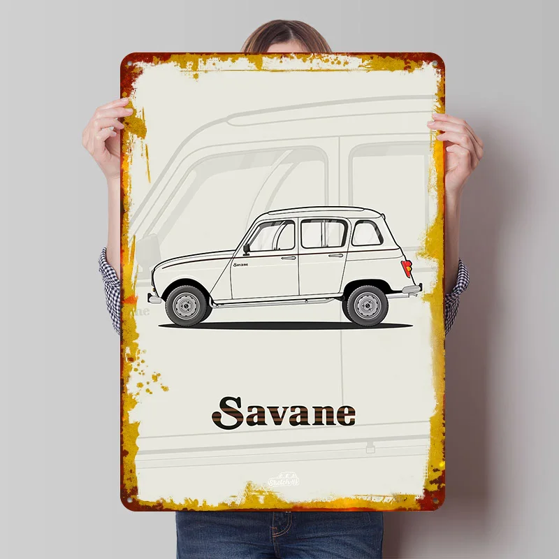 Placa de Metal Personalizada para Carro Esportivo 4 Savane, Arte de Parede Retrô Vintage, Placas de Metal para Decoração de Escritório, Quarto e Casa