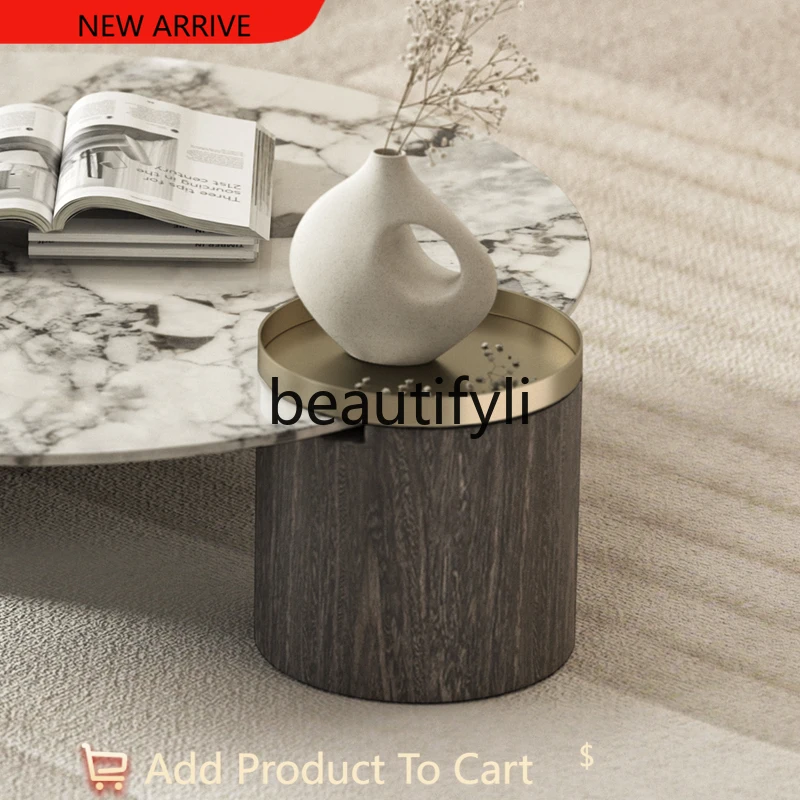 

Modern simple light luxury natural marble coffee table elephant white living room small apartment household round tea table G121