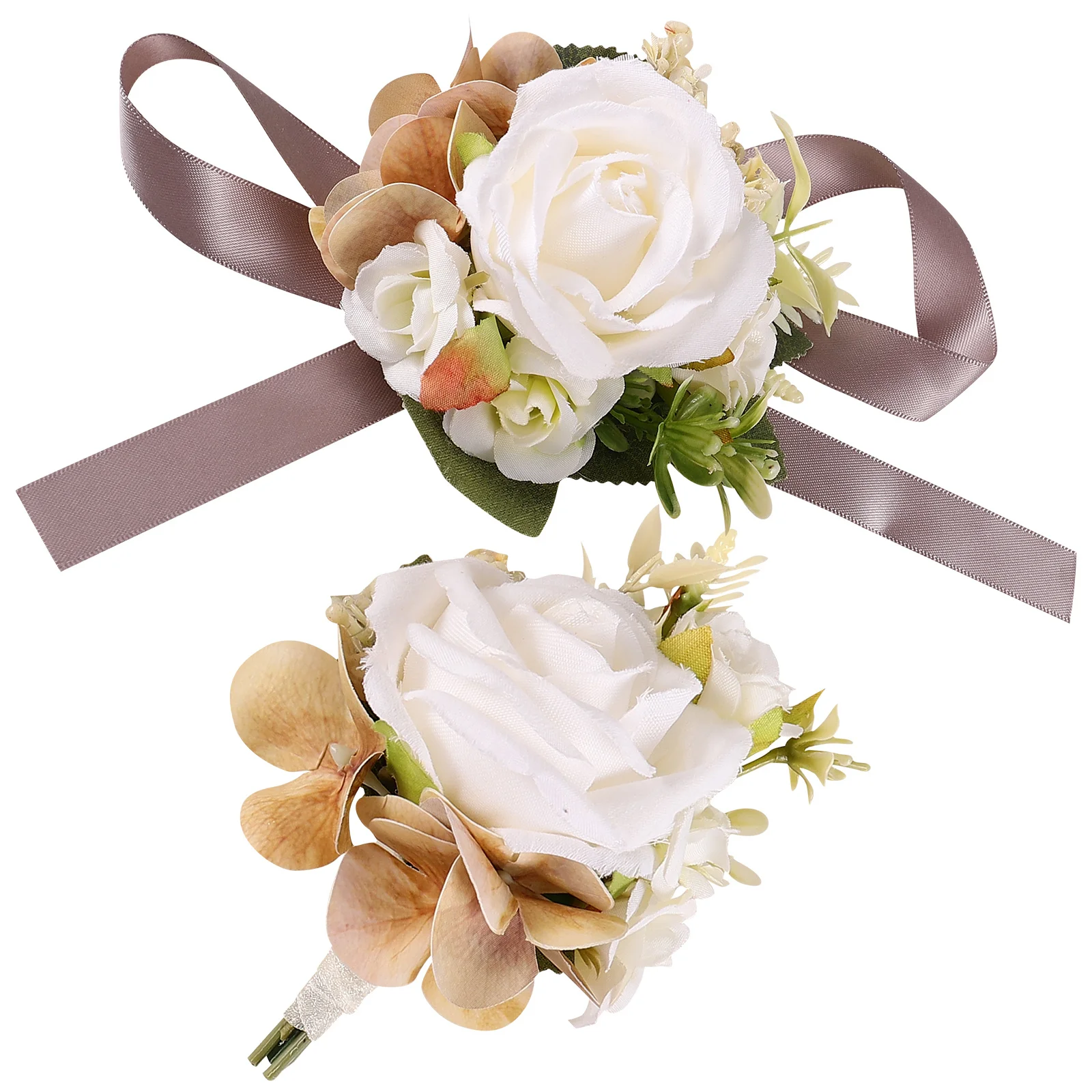 

1Set Wedding Artificial Flower Boutonniere Corsage Set Silk Wrist Corsage for Groom Bride Bridesmaid Bride Boutonniere