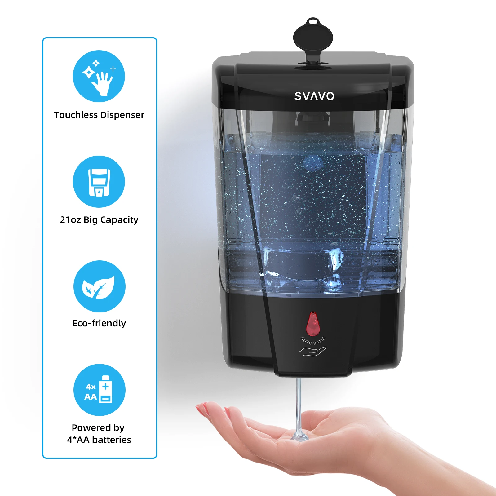 SVAVO Wall Mounted Soap Dispenser Hotel Shampoo Hand Wash Sensor Liquid Soap Dispenser Automatic for Kitchen Bathroom