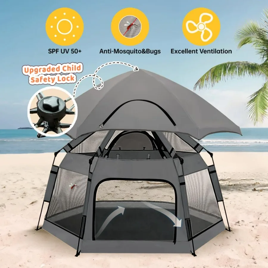 روضة أطفال منبثقة للأطفال مع قفل أمان مظلة روضة أطفال خارجية مع 6 أوتاد أرضية و6 حصص رمل للحماية من الأشعة فوق البنفسجية B #2