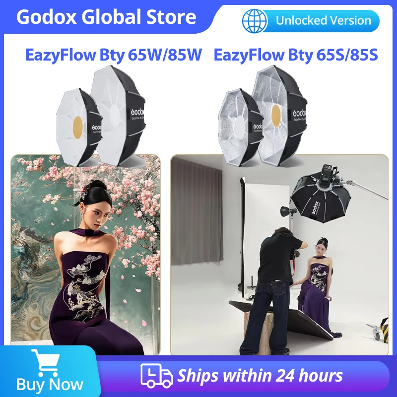 Godox EazyFlow Beauty Dish 65/85cm con diseño de apertura rápida y montura Bowens para flash de estudio fotográfico y luz LED