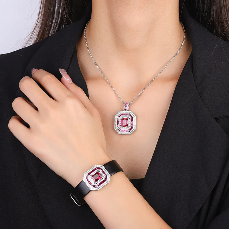 Jewelry Gold Plated Red Corundum Blue Pointed Crystal Square Wrist Women's Suit Main Stone 8*10