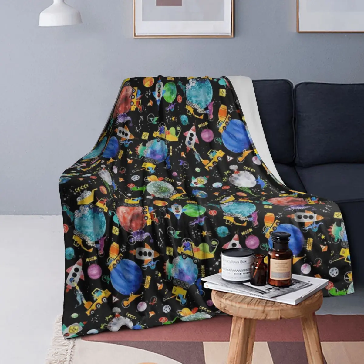 

Dinosaur Space Crew Galaxy Construction Blanket Flannel Throw Blanket Bedspread for Bed Living room Picnic Travel Home Couch