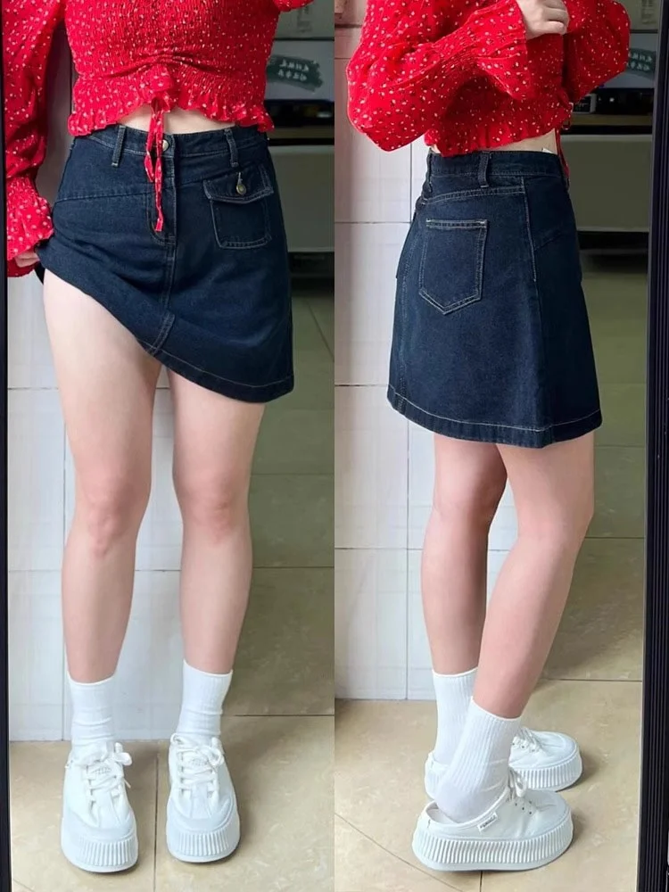 

High Waist A-Line Skirt for Women Denim Fabric Pear Shaped Body Slimming plus Size Wrap around Short Skirt Spring 2026