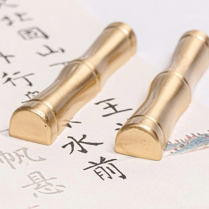 Vintage Bamboo Shape Brass Brush Rest Multifunctional Paper Weight Chinese Calligraphy Pen Rack Desktop Study Decor Supply
