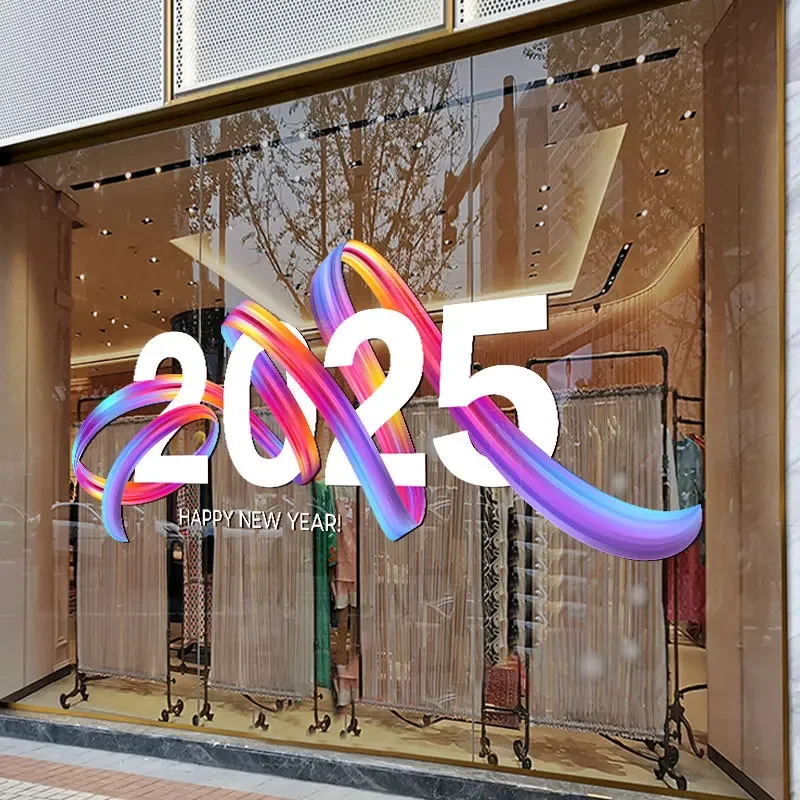 Happy New Year 2025 Decorative Glass Door Stickers Snake Year Decorative Window Stickers