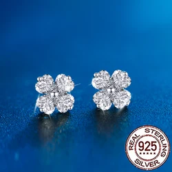 CWWZircons 925 Sterling Silver Delicate Cute Flower CZ Piercing Stud Earrings for Women Girl Wedding Party Fine Jewelry SE085