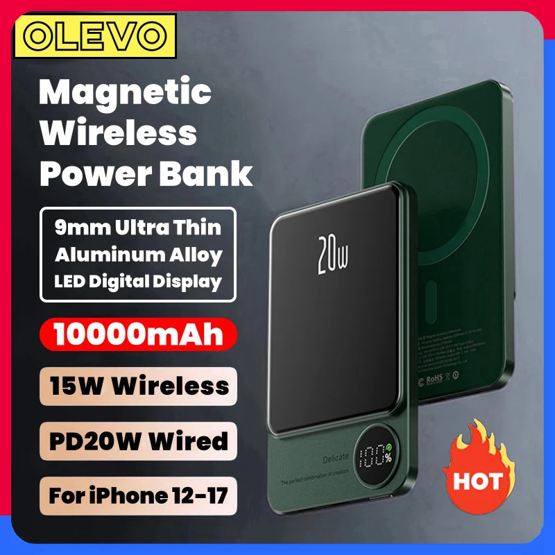 

10000mAh Alloy Magnetic Powerbank Wireless Fast Charger For iPhone 17 16 15 14 13 12 11 External Battery For Magsafe Power Bank