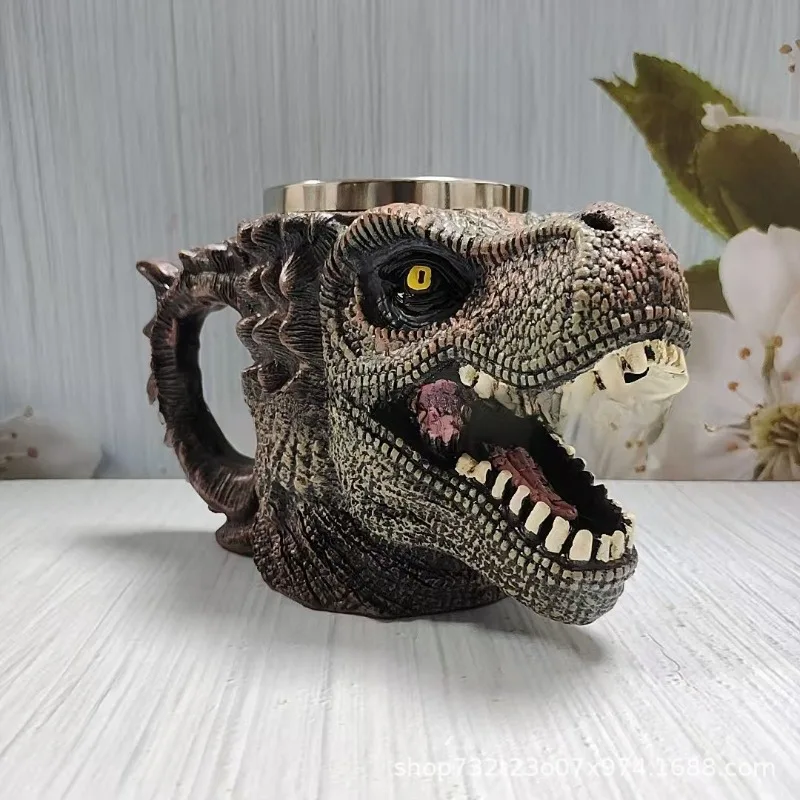 

Dinosaur Mug Creative Resin Stainless Steel Retro Dinosaur Head Novel Gift Choice Exclusive Unique Drinking Utensil