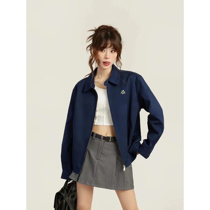 

Jacket Coat Women's American-Style Retro Zipper Yellow Letter Embroidered Spring and Autumn Thin Parka Casual Cardigan Fashion