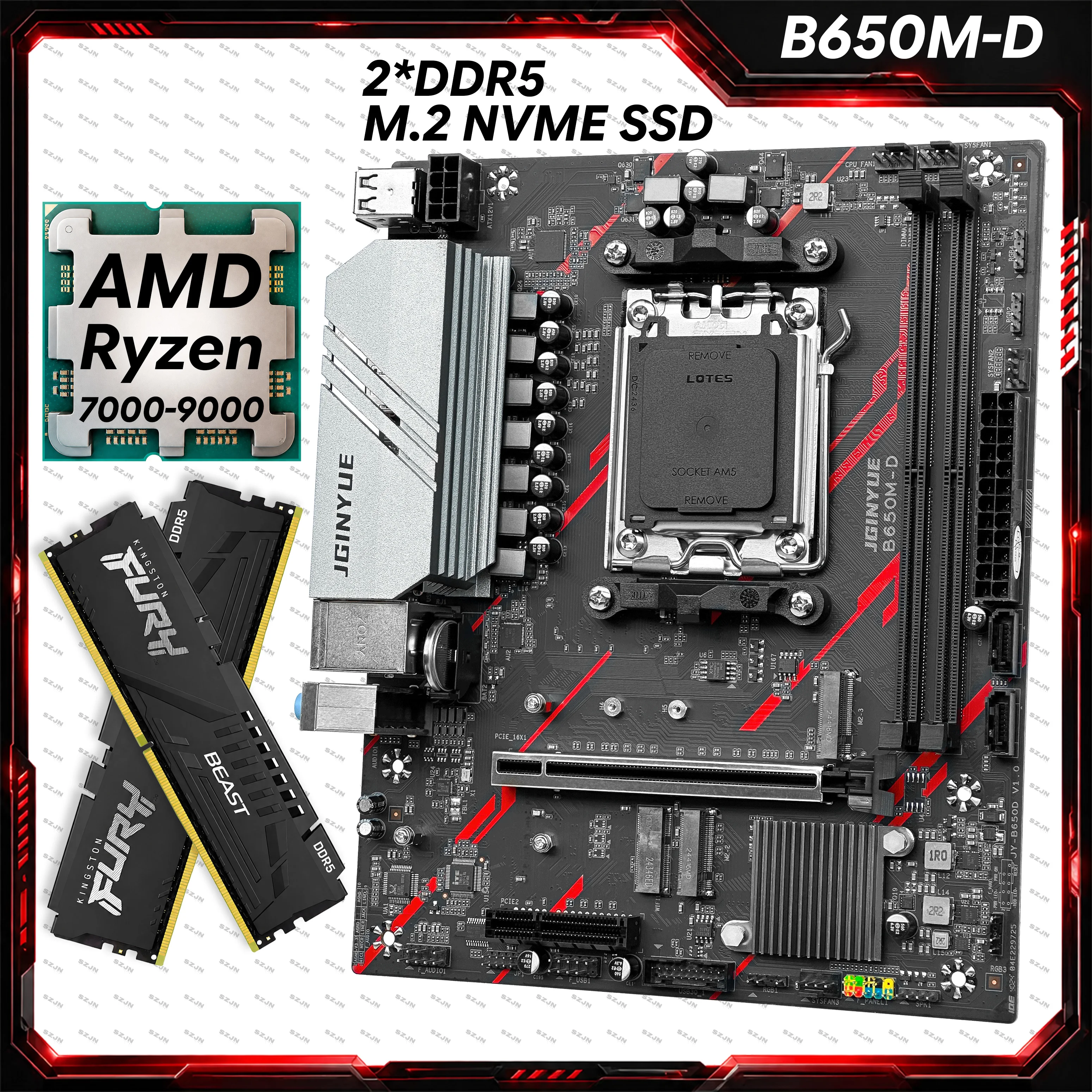 JGINYUE AM5 B650 Motherboard Set With Ryzen 7000-9000 DDR5 Dual Channel Multi-option ARGB B650M-D NVME M2 Gaming Motherboard Kit