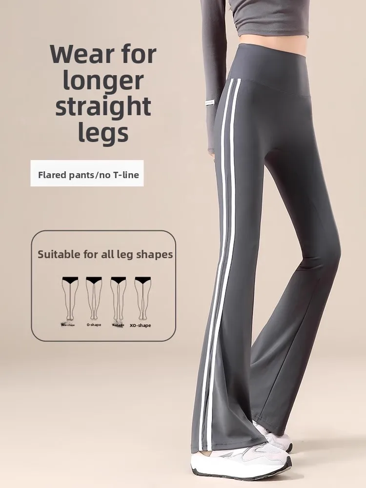 

Брюки для йоги с высокой талией, женские брюки для фитнеса, весенне-осенняя новая верхняя одежда, утягивающие брюки в полоску по бокам, брюки Bell Bot