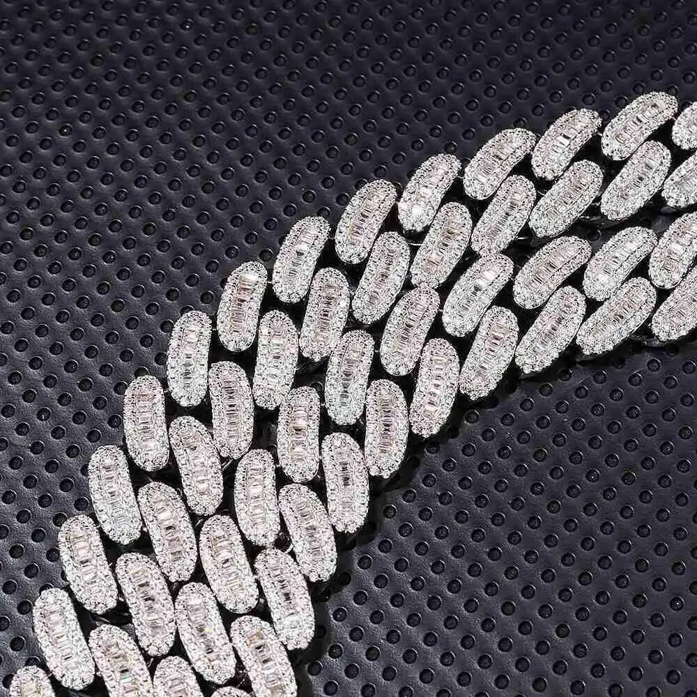 

Ins Euramerican Hip Hop 925 Sterling Silver Moissanite Inlaid Cuban Chain with Diamond Bracelet Necklace16mm