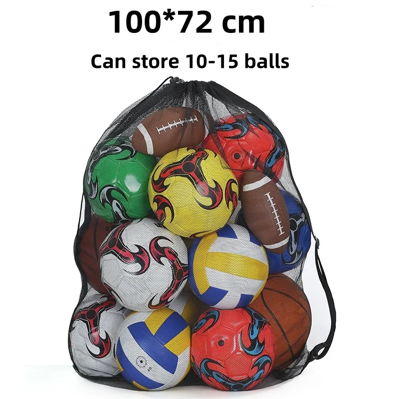 サッカーボール、フットボール、バスケットボール、水泳服、スポーツ玩具などを収納できる、特大サイズの巾着式メッシュバッグ、バックパック