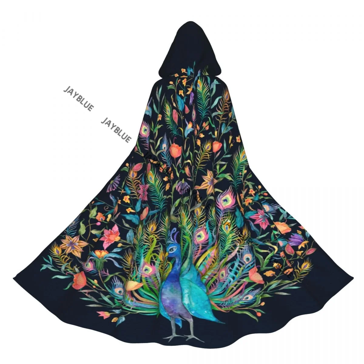 Hooded Cloak Unisex Cloak with Hood Watercolor Peacock Spreading Tails Cloak Vampire Witch Cape Cosplay Costume