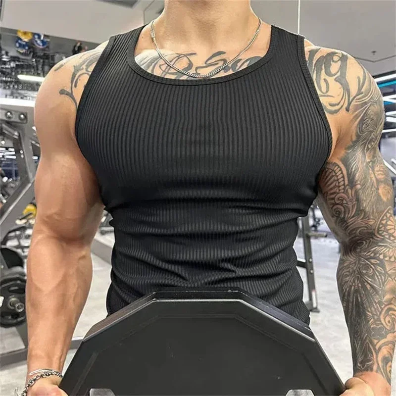 

Summer Spring Fashion Sport Solid Pullovers Fit Round Neck Ropa Hombre Sleeveless Tank Tops Man Tees Hip Hop Y2K Men's Clothing